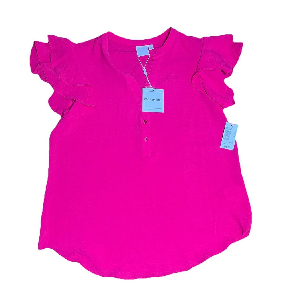 Zac & Rachel Hot Pink Ruffle Sleeve Blouse Tank Top Shirt Bright Rose Medium